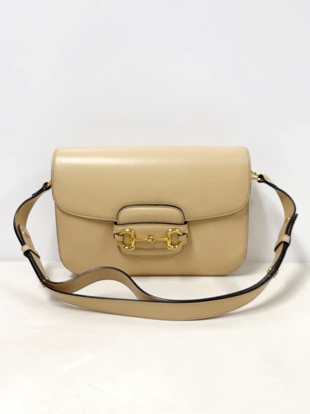 Gucci Beige Leather Horsebit Crossbody Bag
